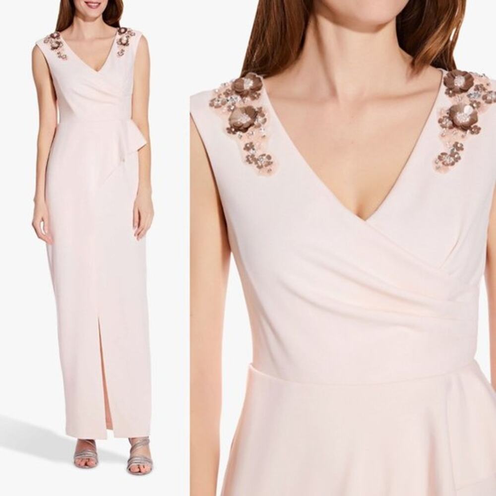 Adrianna‎ Papell Blush Draped Long Dress Size 12 New with Tags